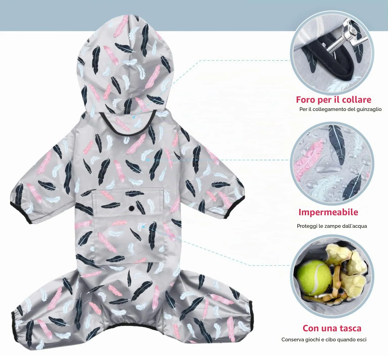 Idepet Impermeabile per Cani con Cappuccio e Foro per Collo, Poncho per Pioggia Riflettente e Antivento - immagine 6