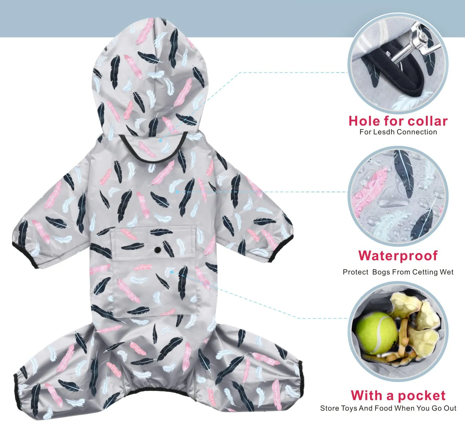 Idepet Poncho Impermeabile per Cani con Cappuccio e Riflettente, RosaGrigio, 4XL - immagine 6
