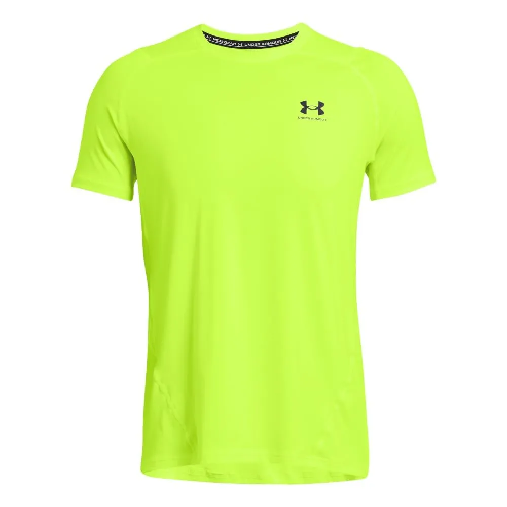 Under Armour HeatGear T-Shirt a Maniche Corte Aderente, Giallo, S - immagine 3