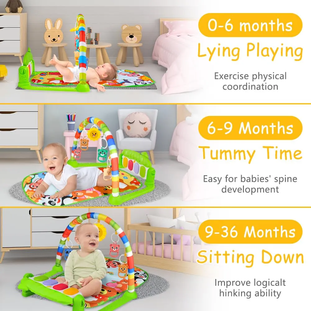 Aomig Palestra per Bambini con Tappetino da Gioco, Piano Musicale e Arco Attività per Neonati 0-36 Mesi - immagine 6