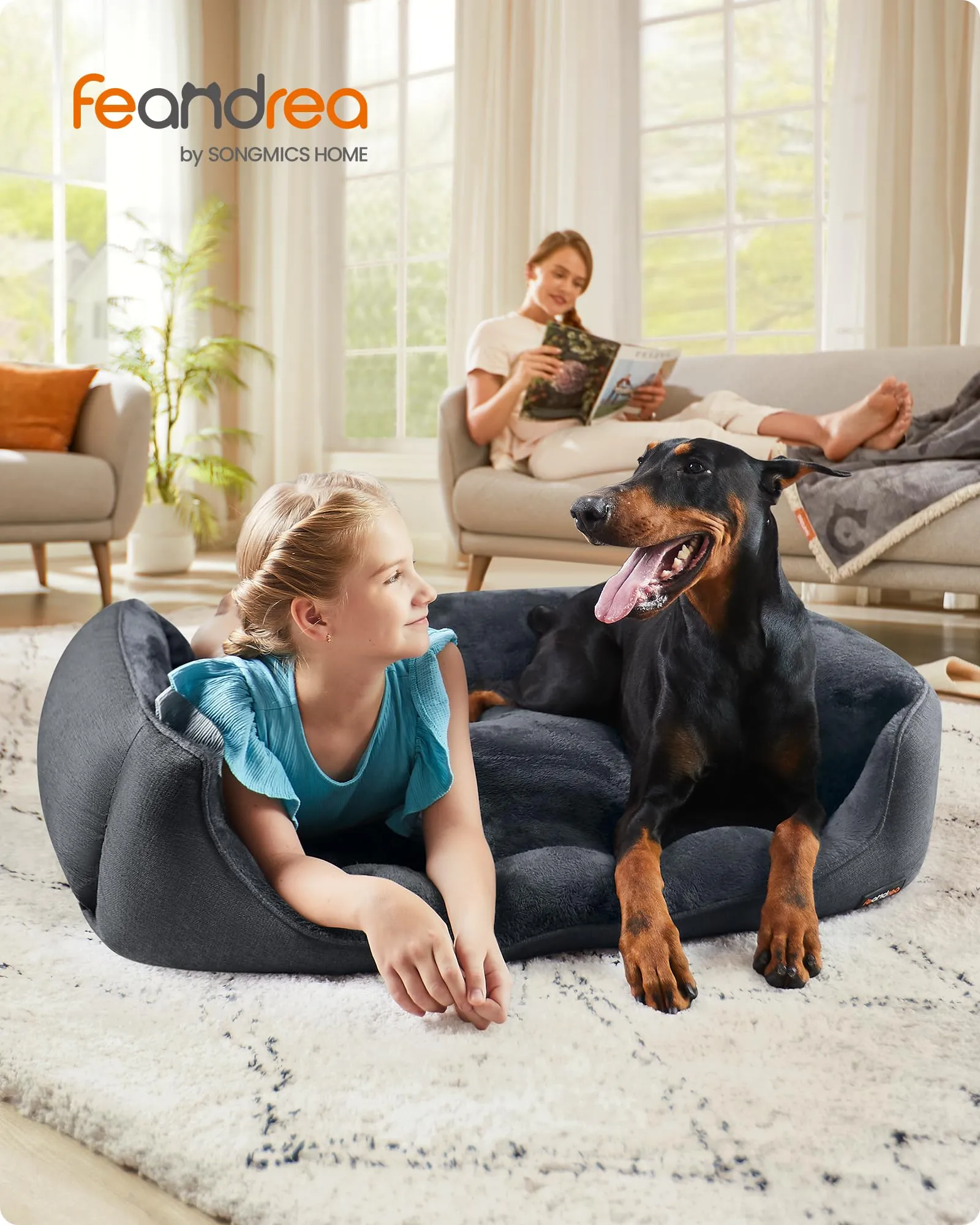 Feandrea Cuccia per Cani XXL, 120 x 90 x 30 cm, Simil Lino - immagine 2