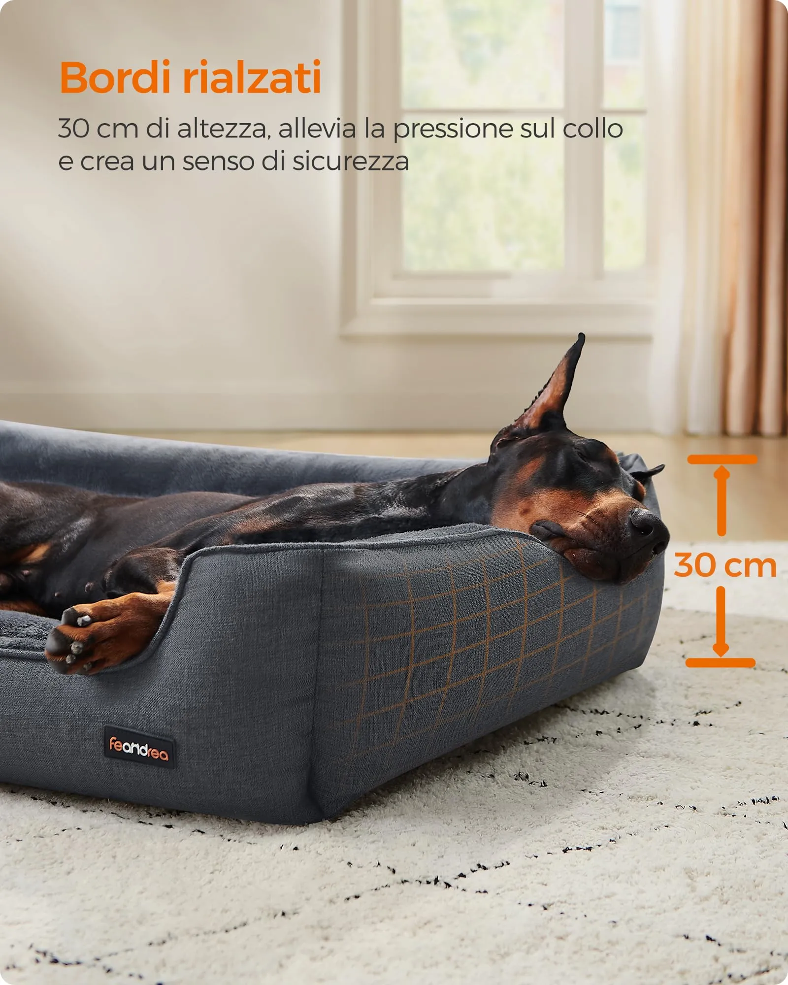 Feandrea Cuccia per Cani XXL, 120 x 90 x 30 cm, Simil Lino - immagine 3