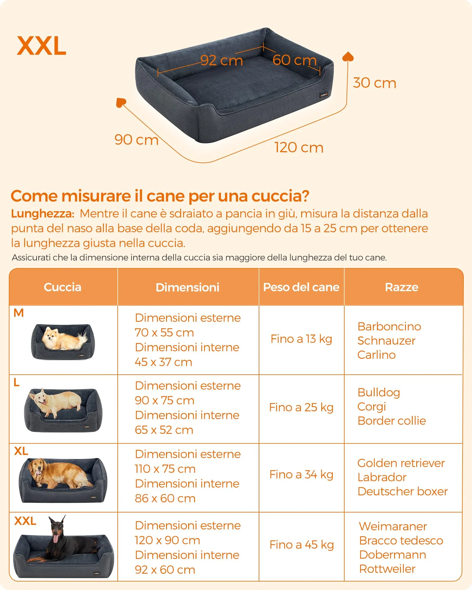 Feandrea Cuccia per Cani XXL, 120 x 90 x 30 cm, Simil Lino - immagine 7