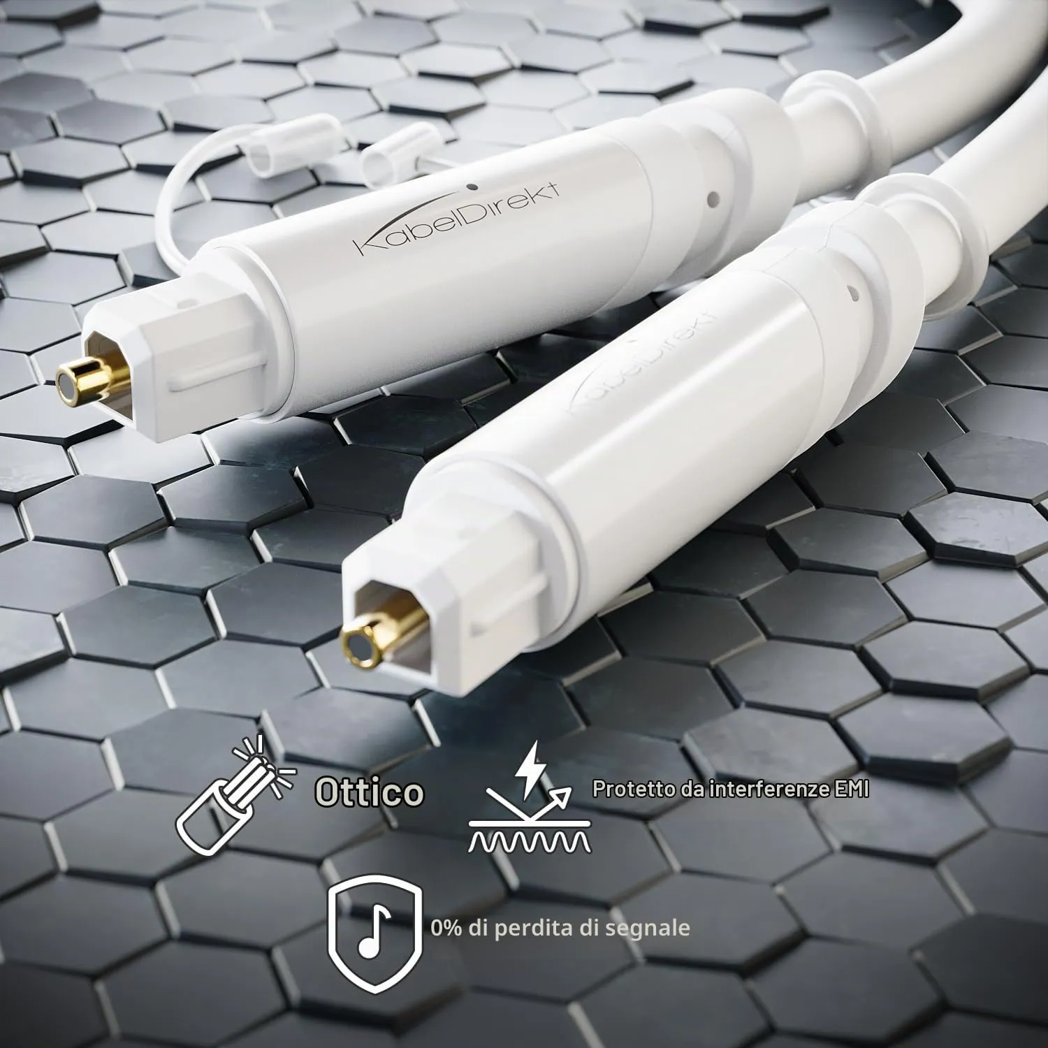 KabelDirekt TOSLINK Cable, 1.0m, White - immagine 2