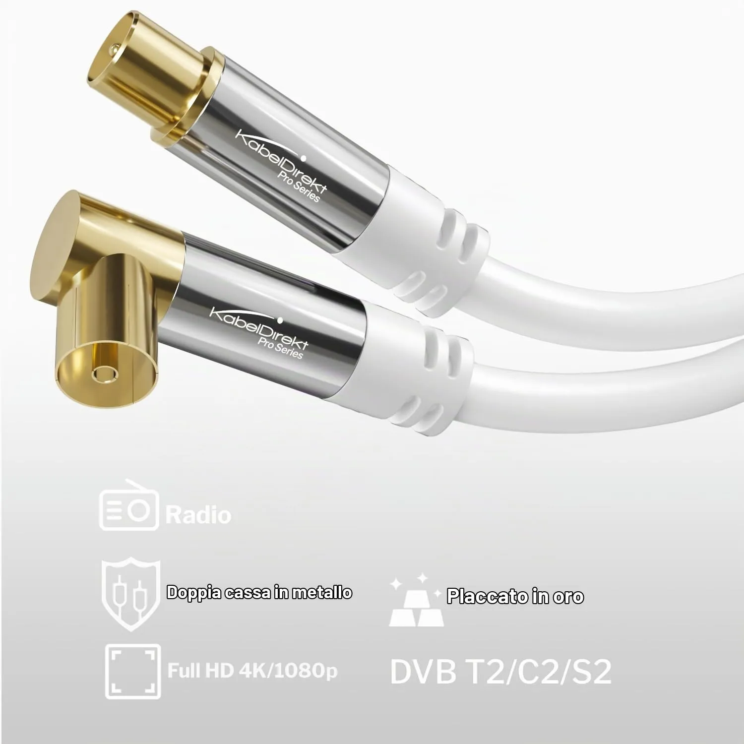 KabelDirekt Cavo Antenna TV 4K, 1,5m, 90°/Dritto, Bianco - immagine 2