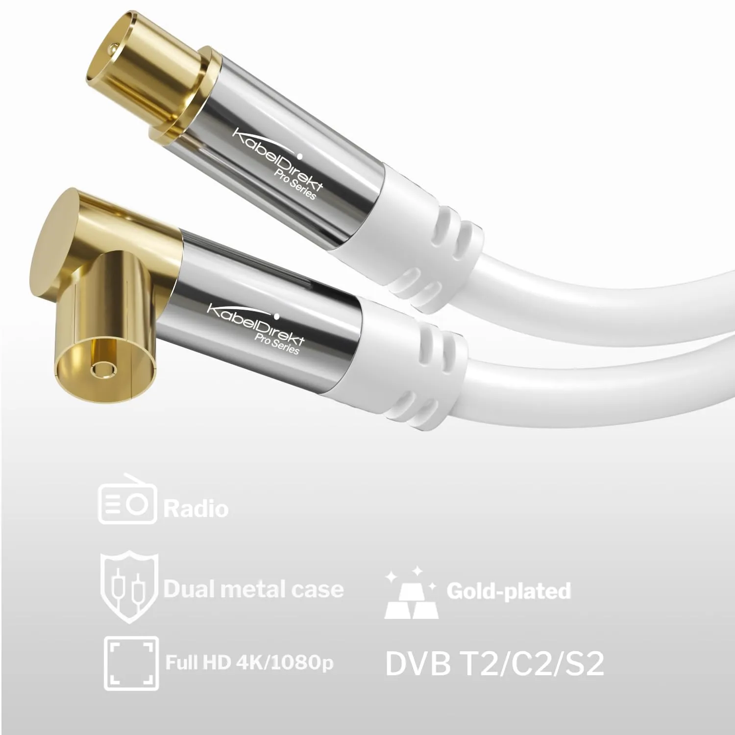 KabelDirekt Cavo Antenna TV 4K, 12.5m, 90°/dritto, Bianco - immagine 2