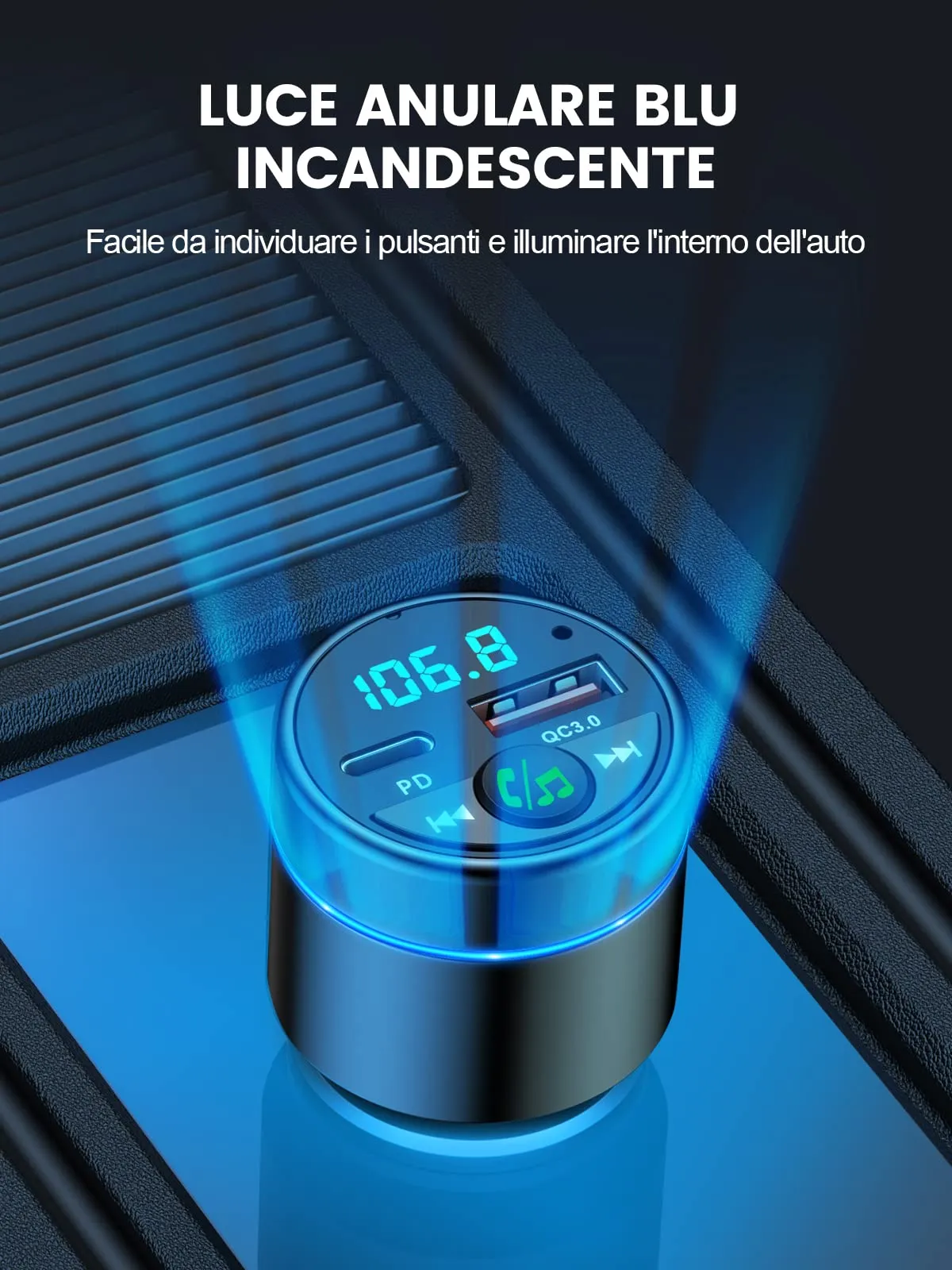 Mohard Bluetooth 5.3 Auto Trasmettitore FM Adattatore BC61 in Metallo - immagine 5