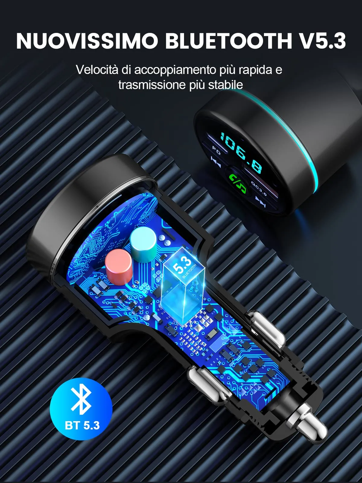 Mohard Bluetooth 5.3 Auto Trasmettitore FM Adattatore BC61 in Metallo - immagine 6