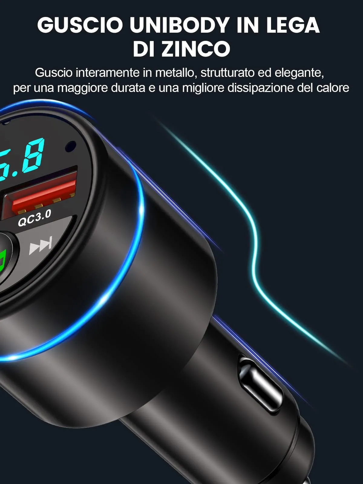 Mohard Bluetooth 5.3 Auto Trasmettitore FM Adattatore BC61 in Metallo - immagine 7