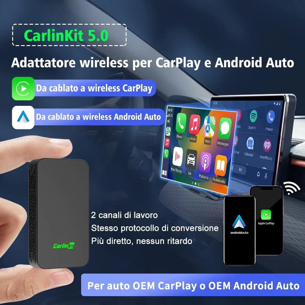 Carlinkit 5.0 2-in-1 Wireless CarPlay and Android Auto Adapter, Version 2026, CPC200-2air - immagine 3