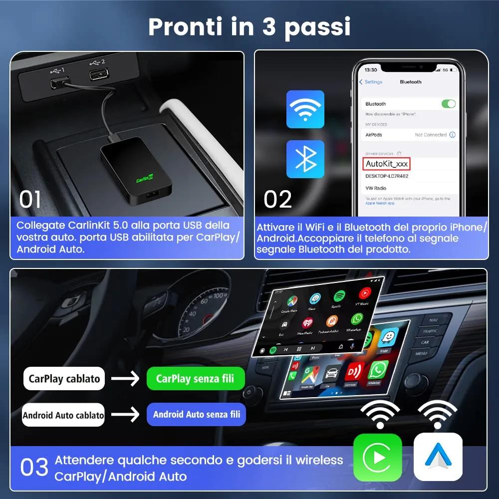 Carlinkit 5.0 2-in-1 Wireless CarPlay and Android Auto Adapter, Version 2026, CPC200-2air - immagine 6