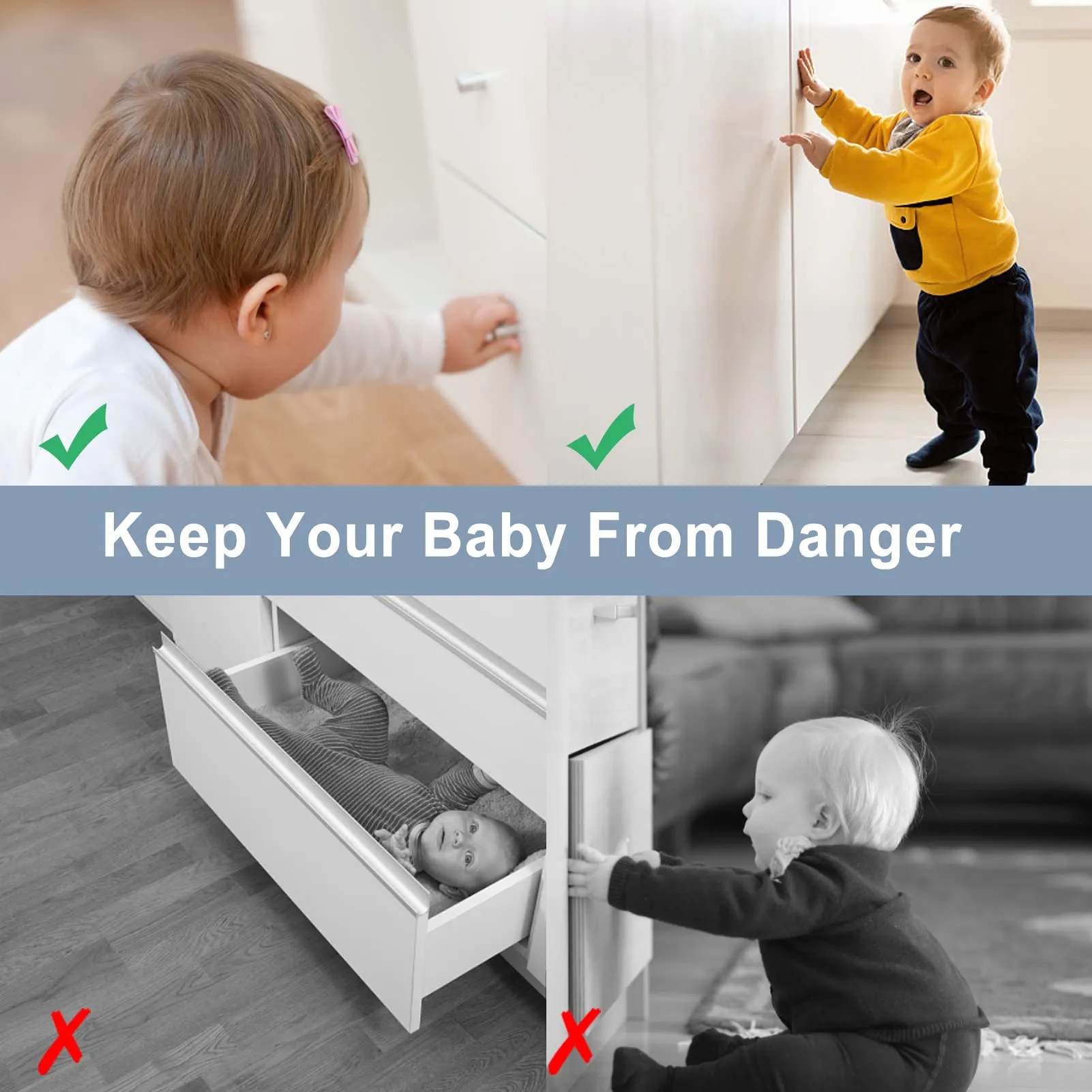 Jewan Blocca Cassetti per Bambini, Serrature Magnetiche di Sicurezza, 12 Serrature + 3 Chiavi - immagine 4