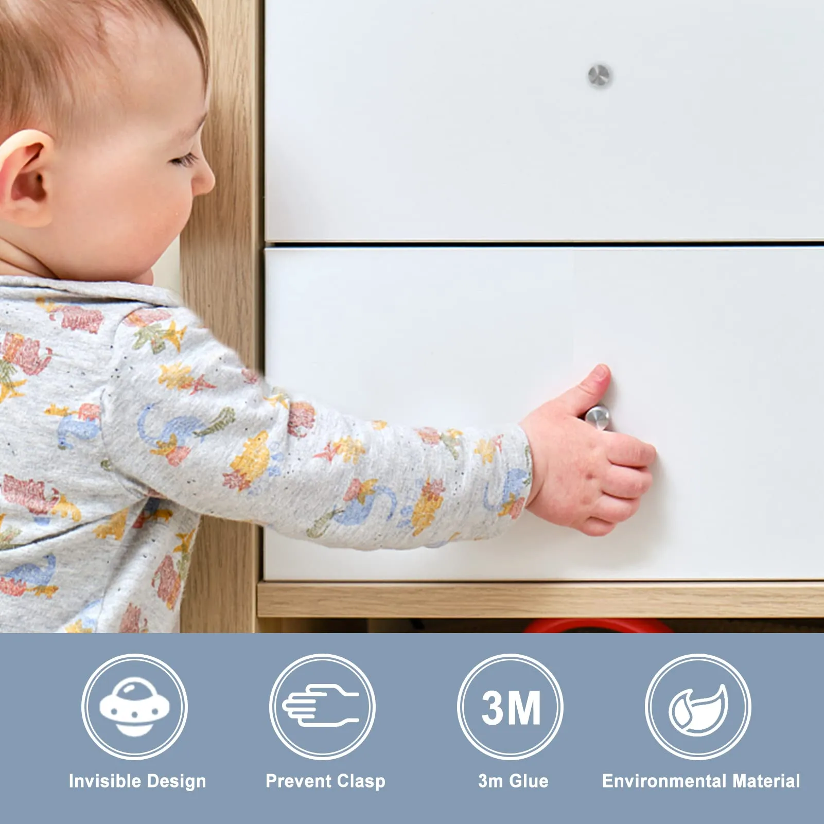 Jewan Blocca Cassetti per Bambini, Serrature Magnetiche di Sicurezza, 12 Serrature + 3 Chiavi - immagine 6
