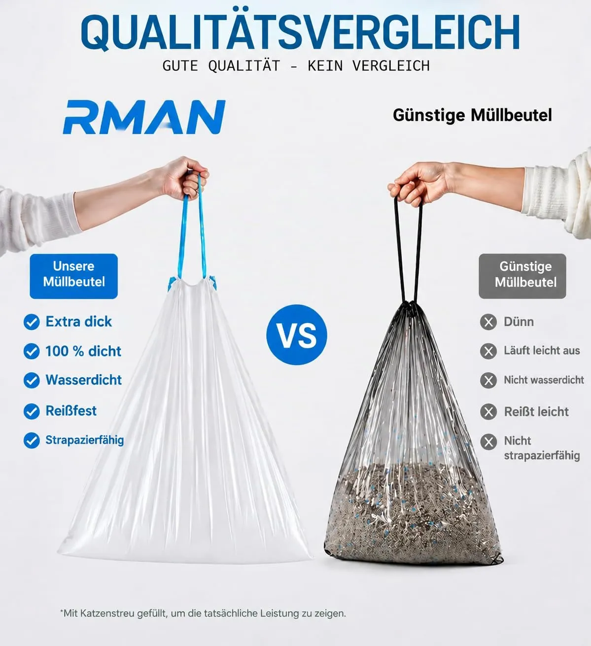 RMAN Sacchetti Lettiera Gatto con Maniglia, 90 pezzi, 500 x 450 mm - immagine 6