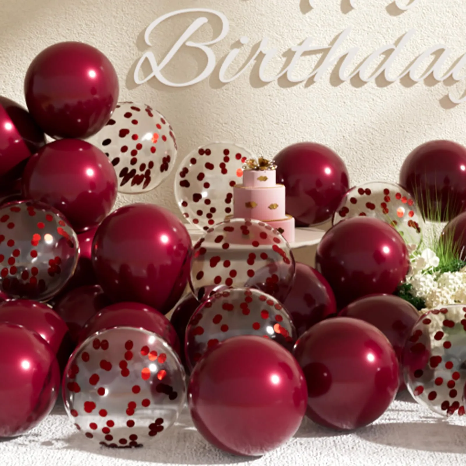 SUWEN Set 47 Pezzi Palloncini in Lattice e Confetti Bordeaux - immagine 1