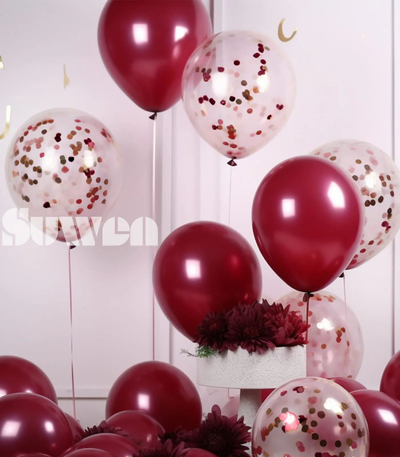 SUWEN Set 47 Pezzi Palloncini in Lattice e Confetti Bordeaux - immagine 4