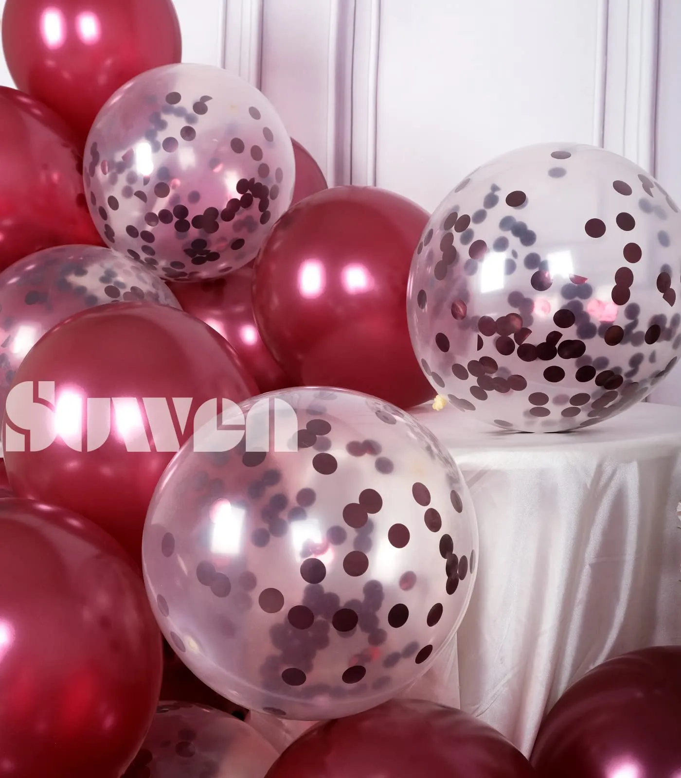 SUWEN Set 47 Pezzi Palloncini in Lattice e Confetti Bordeaux - immagine 5