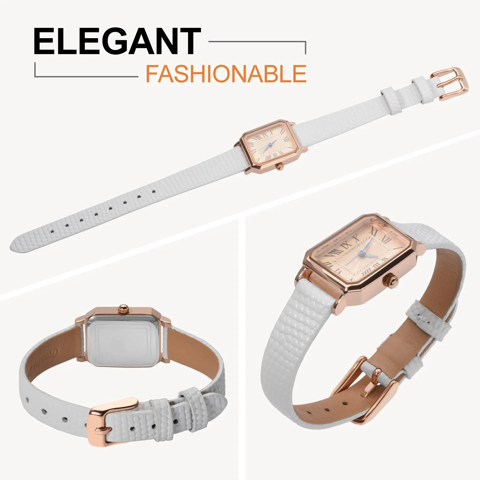 ANNEFIT Cinturino in Pelle 15mm per Orologi Donna, Fibbia in Acciaio Inossidabile Oro Rosa, Bianca - immagine 8