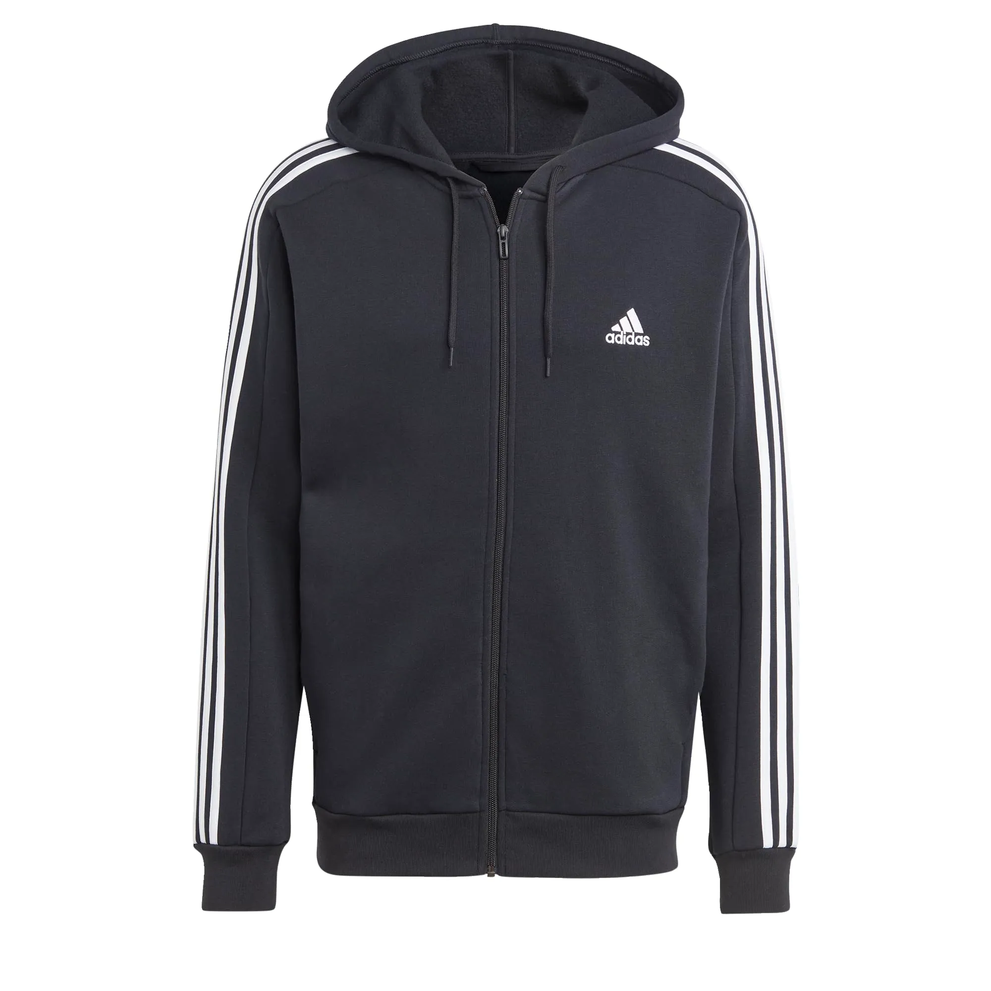 adidas Men's Essentials 3-Stripes Fleece Full-Zip Hoodie, Black - immagine 1