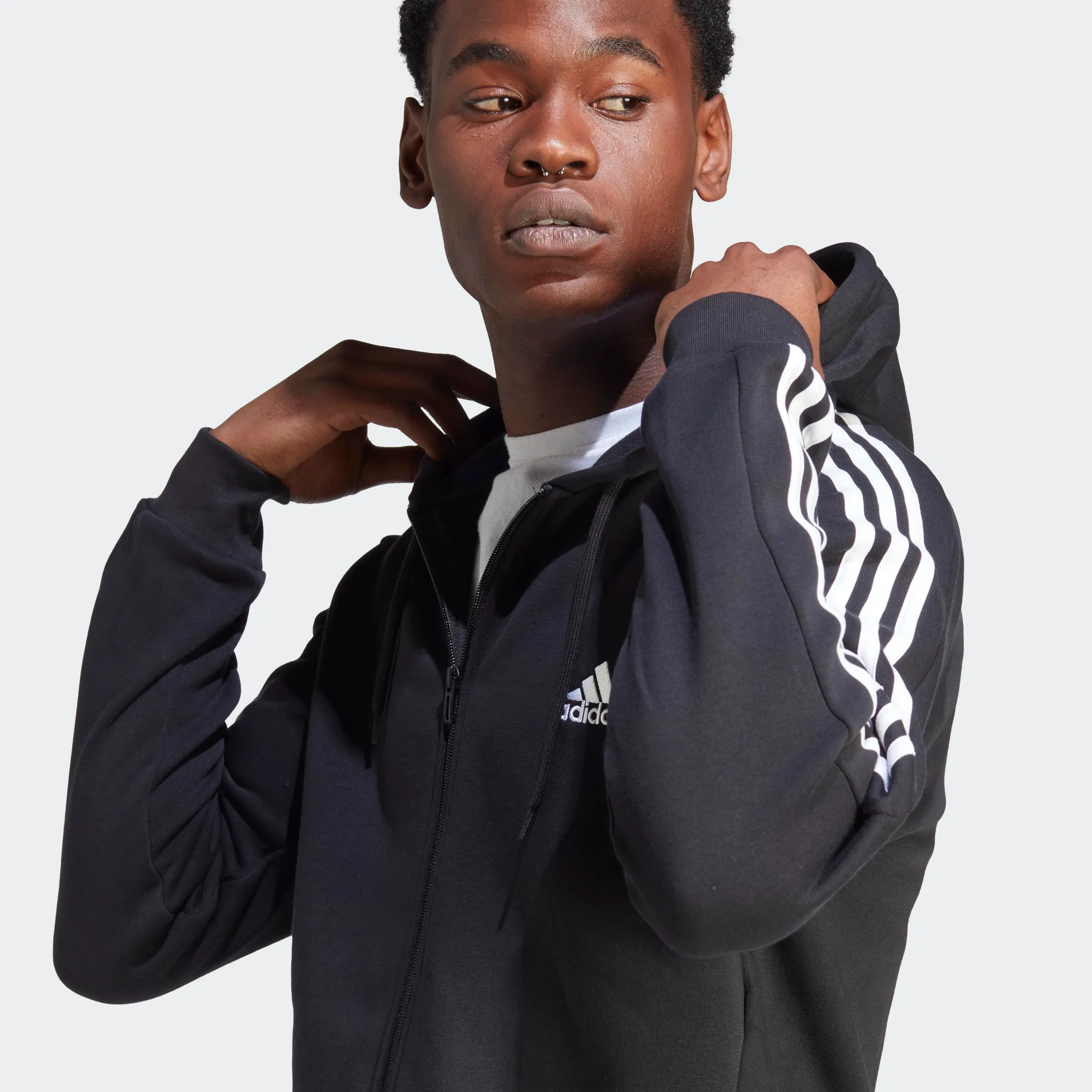 adidas Men's Essentials 3-Stripes Fleece Full-Zip Hoodie, Black - immagine 2