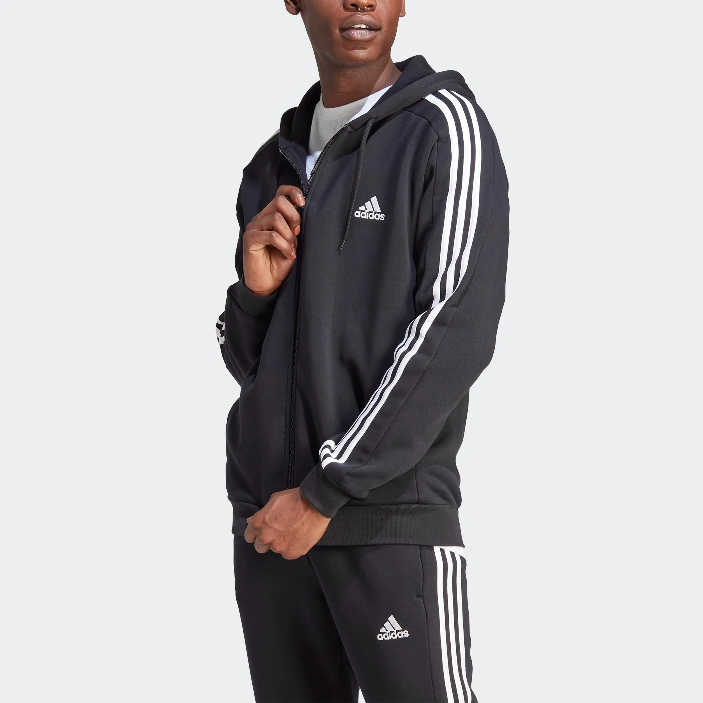 adidas Men's Essentials 3-Stripes Fleece Full-Zip Hoodie, Black - immagine 3