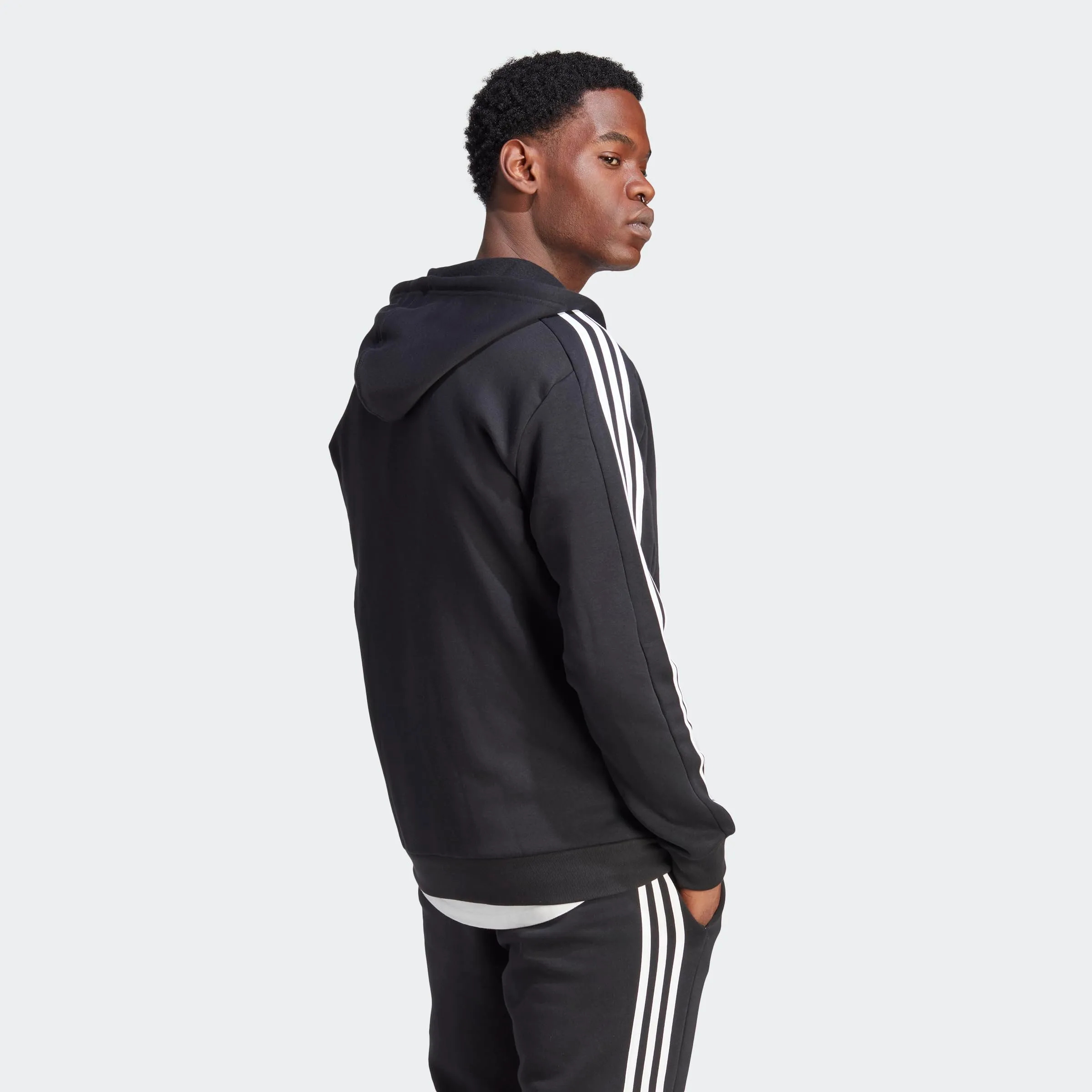 adidas Men's Essentials 3-Stripes Fleece Full-Zip Hoodie, Black - immagine 5