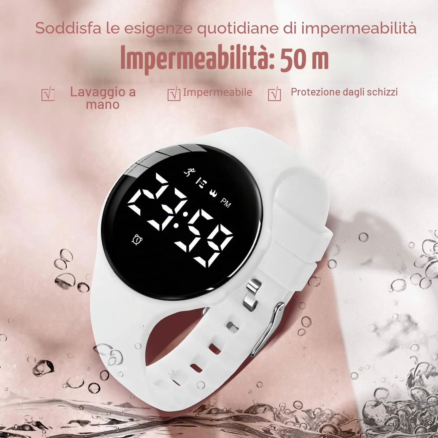Ben Nevis T66A Orologio Digitale Fitness Tracker per Bambini e Ragazzi, Impermeabile, Ricaricabile, Cinturino in Silicone, Bianco - immagine 7