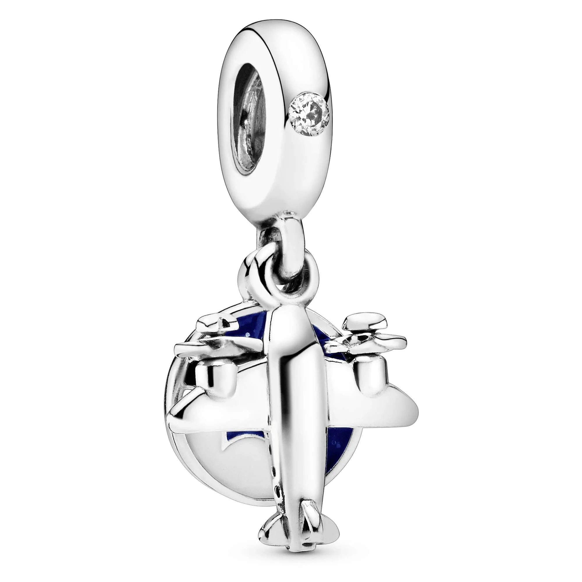 Pandora Ciondolo Aeroplano in Argento con Zirconi Cubici e Smalto Blu e Bianco - immagine 1