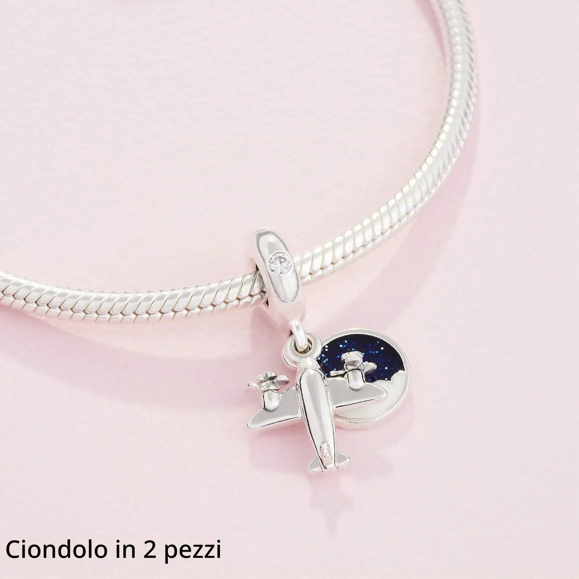 Pandora Ciondolo Aeroplano in Argento con Zirconi Cubici e Smalto Blu e Bianco - immagine 5