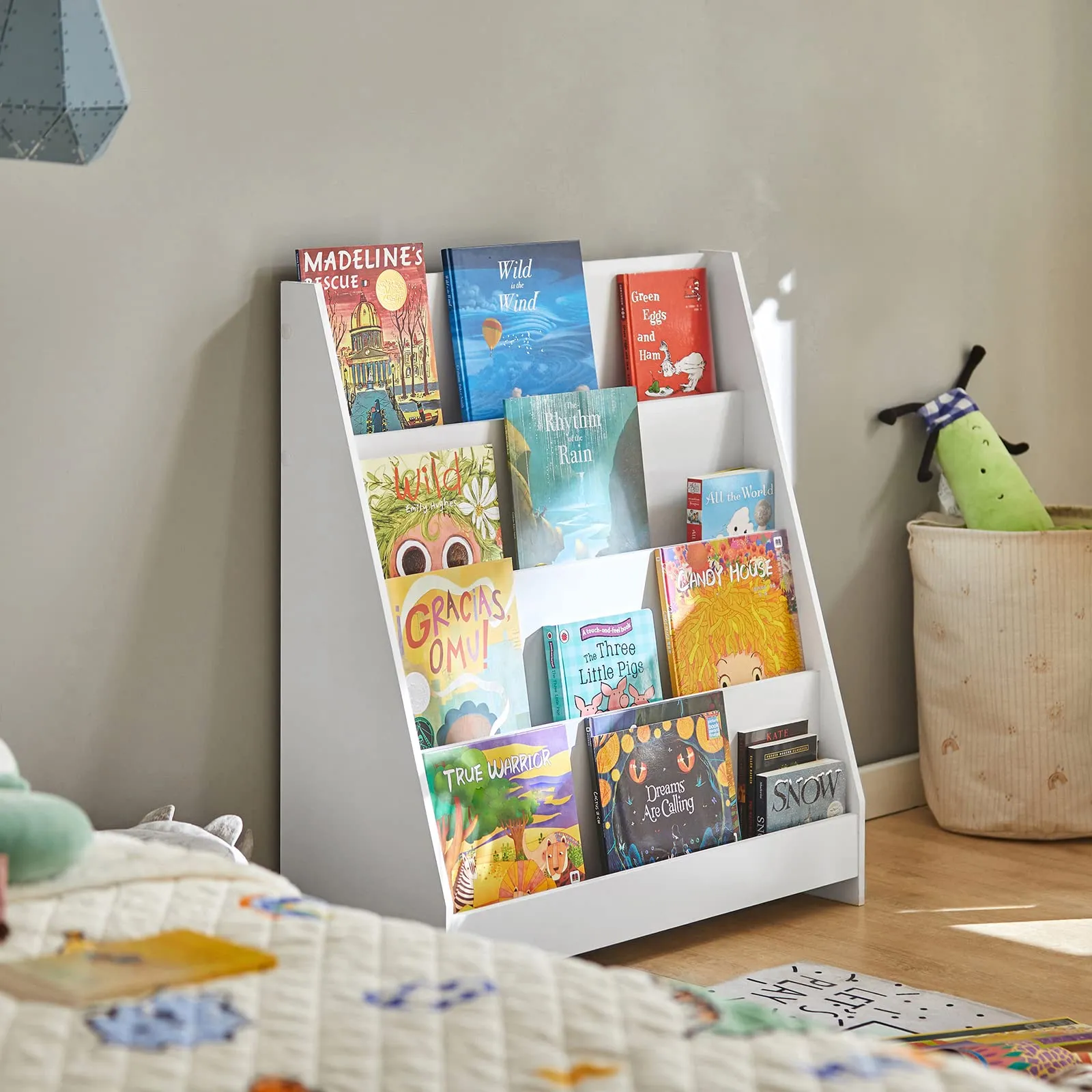 SoBuy Libreria Montessori Bianca, 80cm, 4 Piani, Angoli Tondi, Antiribaltamento - immagine 2