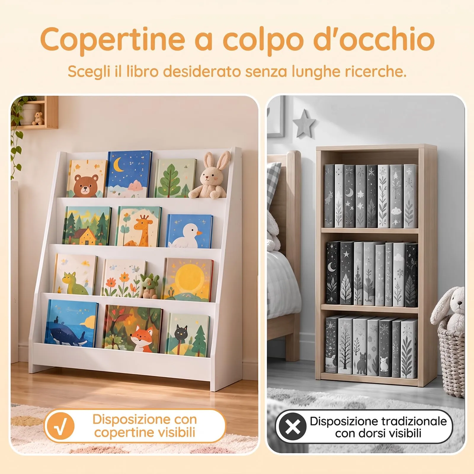 SoBuy Libreria Montessori Bianca, 80cm, 4 Piani, Angoli Tondi, Antiribaltamento - immagine 4