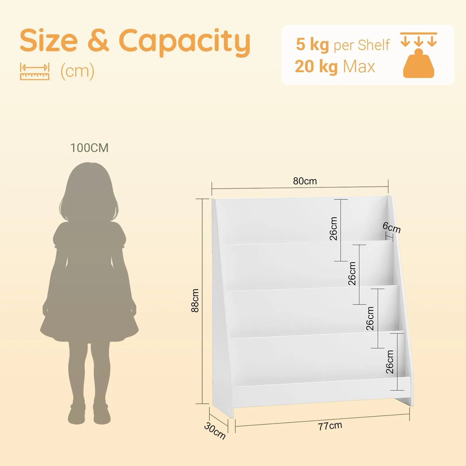 SoBuy Libreria Montessori Bianca, 80cm, 4 Piani, Angoli Tondi, Antiribaltamento - immagine 5