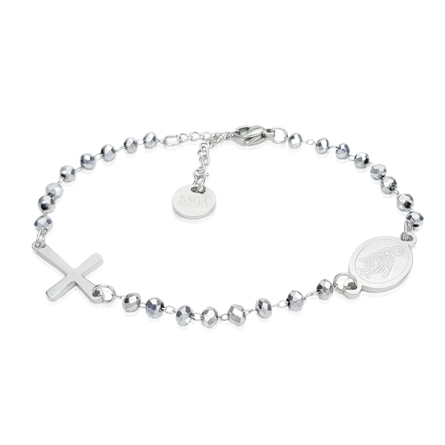 SAGA GIOIELLI Bracciale Rosario Cristalli Argentati Acciaio Unisex - immagine 1