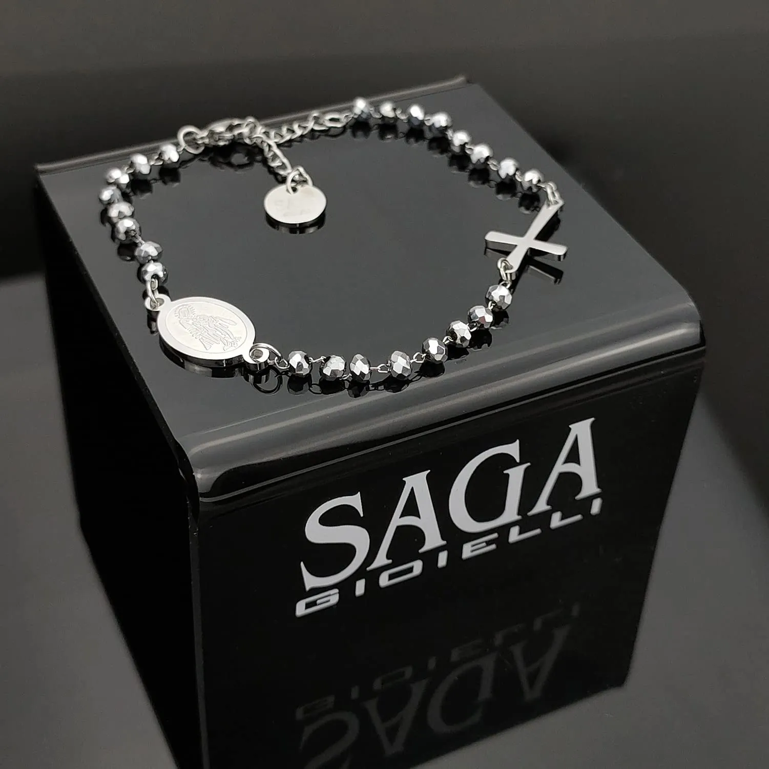 SAGA GIOIELLI Bracciale Rosario Cristalli Argentati Acciaio Unisex - immagine 2
