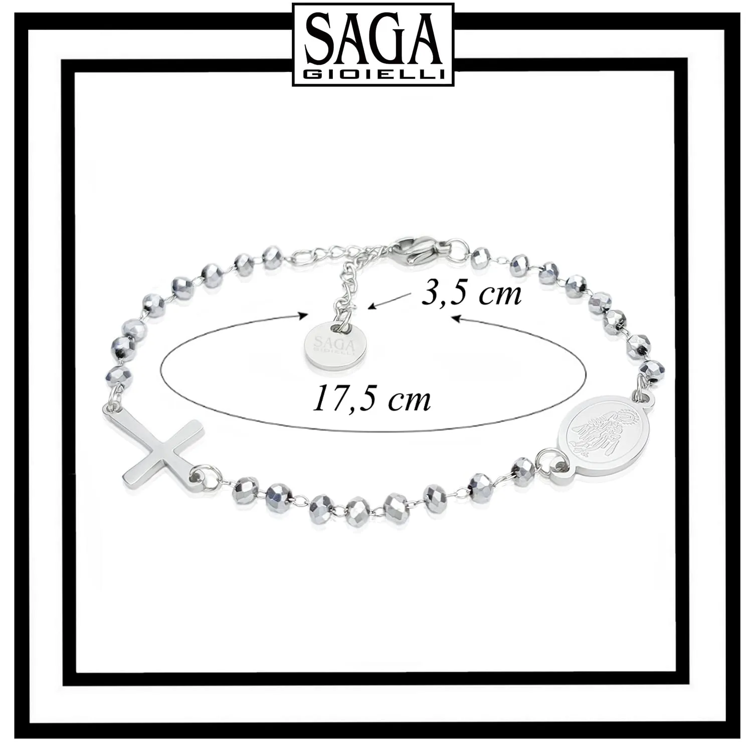 SAGA GIOIELLI Bracciale Rosario Cristalli Argentati Acciaio Unisex - immagine 3