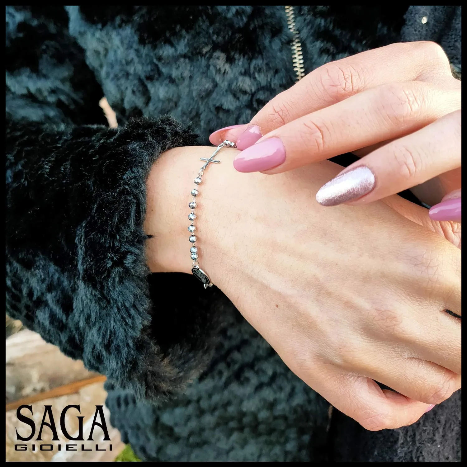 SAGA GIOIELLI Bracciale Rosario Cristalli Argentati Acciaio Unisex - immagine 4