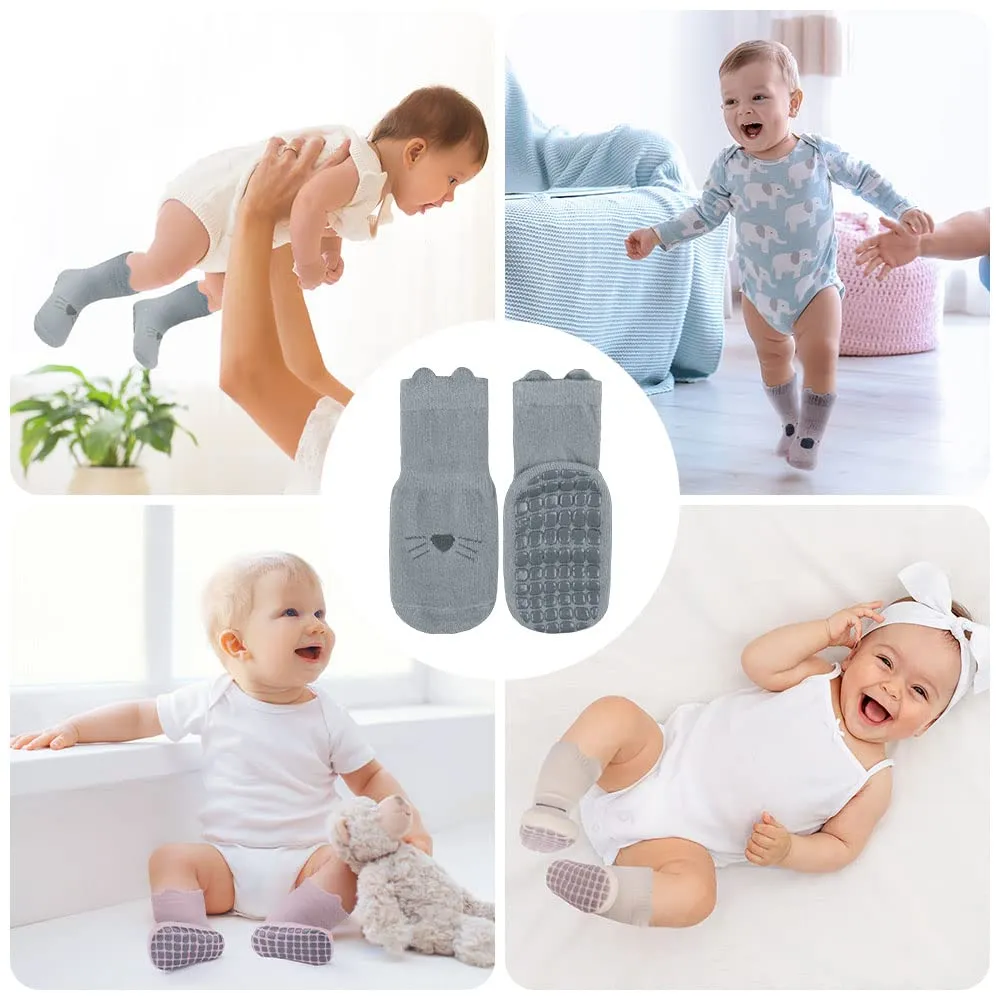 Vicloon Calzini Antiscivolo per Bambini, 5 Paia, Cotone, 1-3 Anni, Motivi Animali - immagine 2