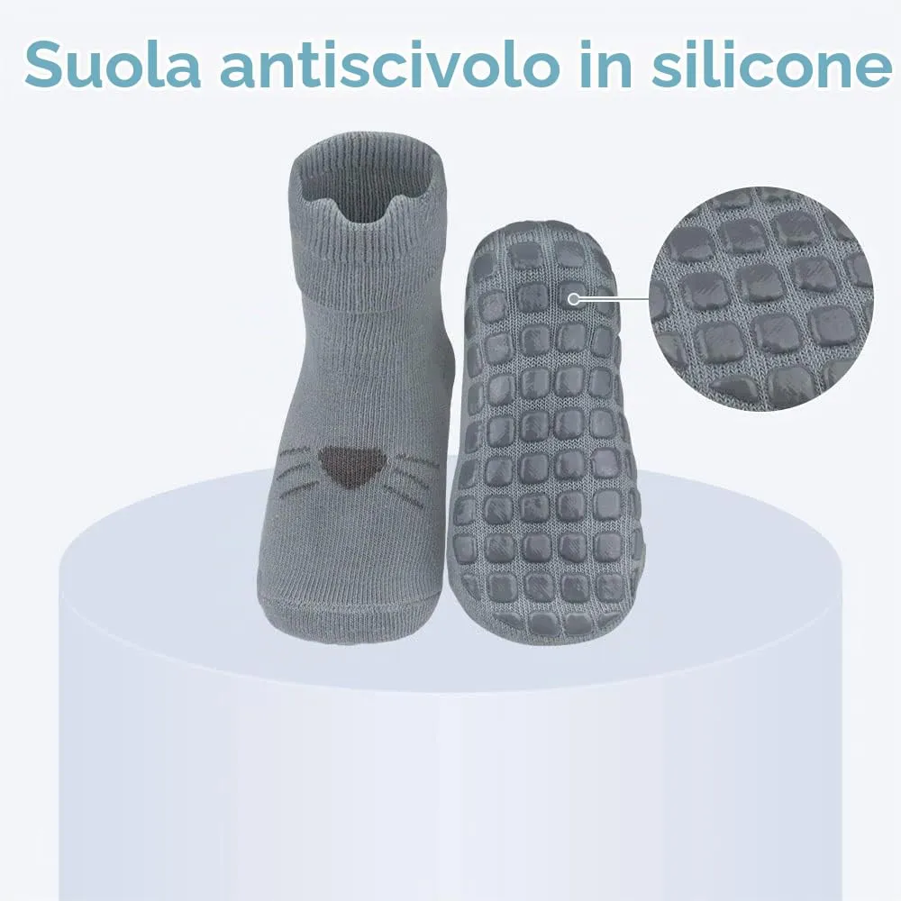 Vicloon Calzini Antiscivolo per Bambini, 5 Paia, Cotone, 1-3 Anni, Motivi Animali - immagine 5