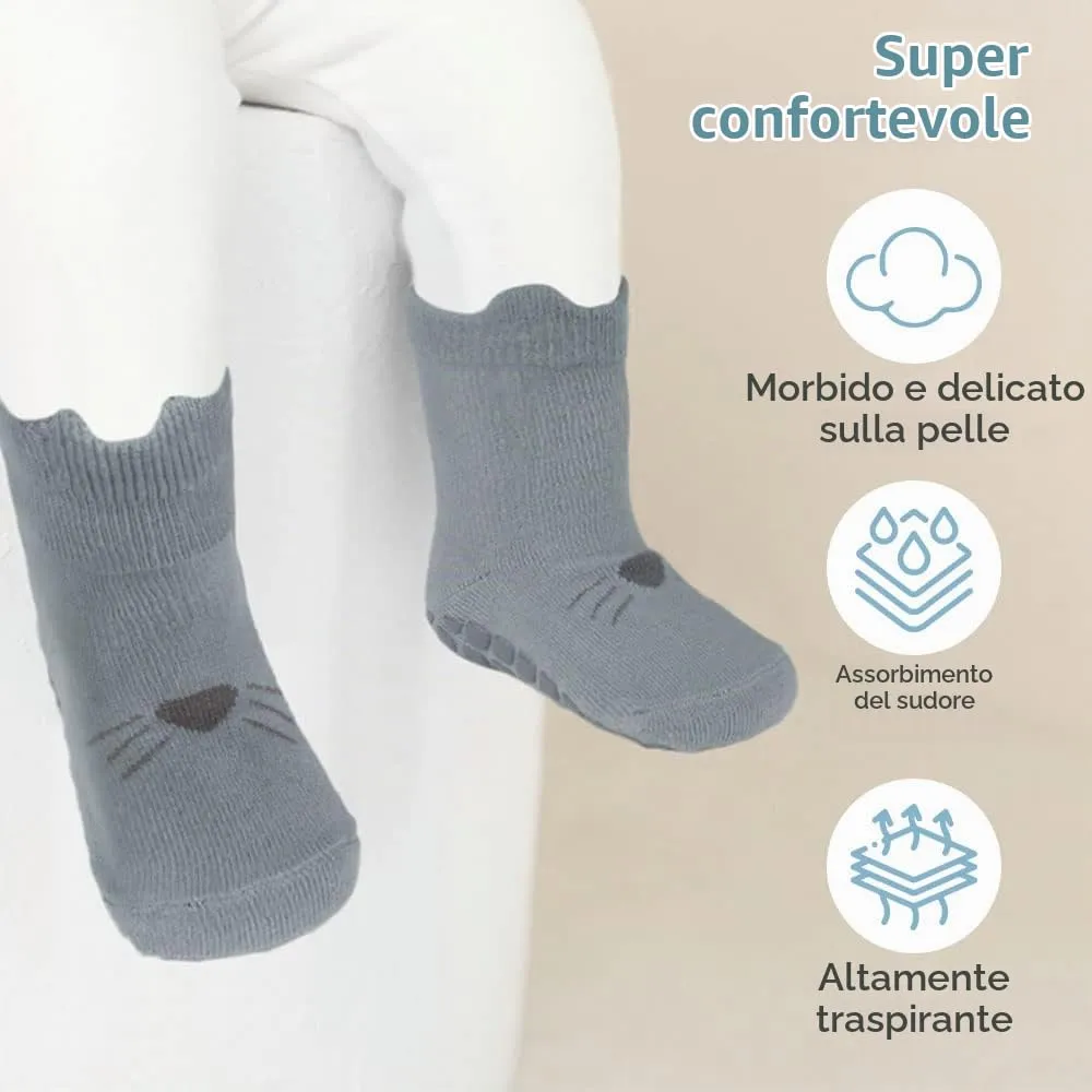 Vicloon Calzini Antiscivolo per Bambini, 5 Paia, Cotone, 1-3 Anni, Motivi Animali - immagine 6
