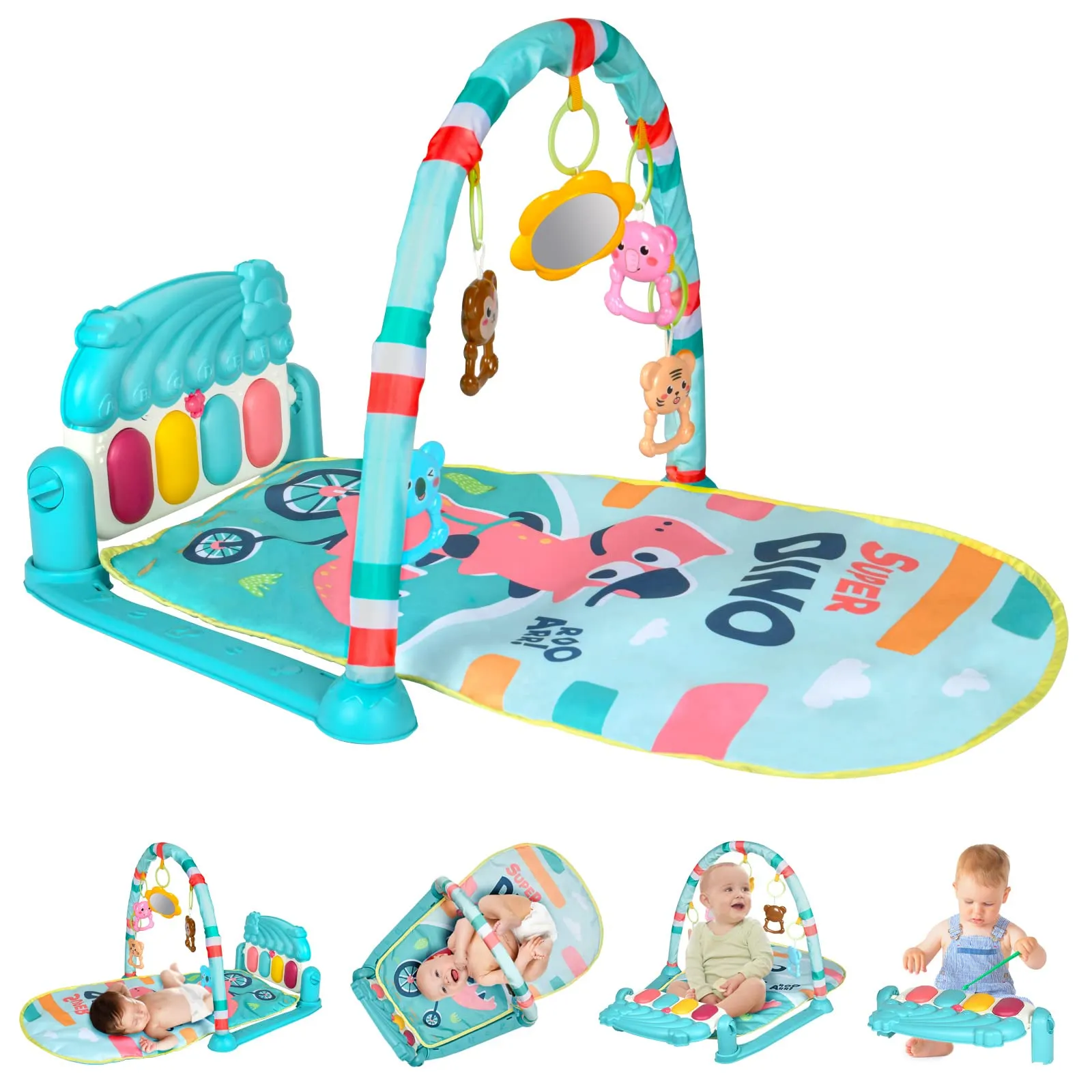 Aomig Tappetino da Gioco e Palestrina per Bambini, Tappetino Imbottito con Tastiera Musicale, 0-36 Mesi - immagine 1