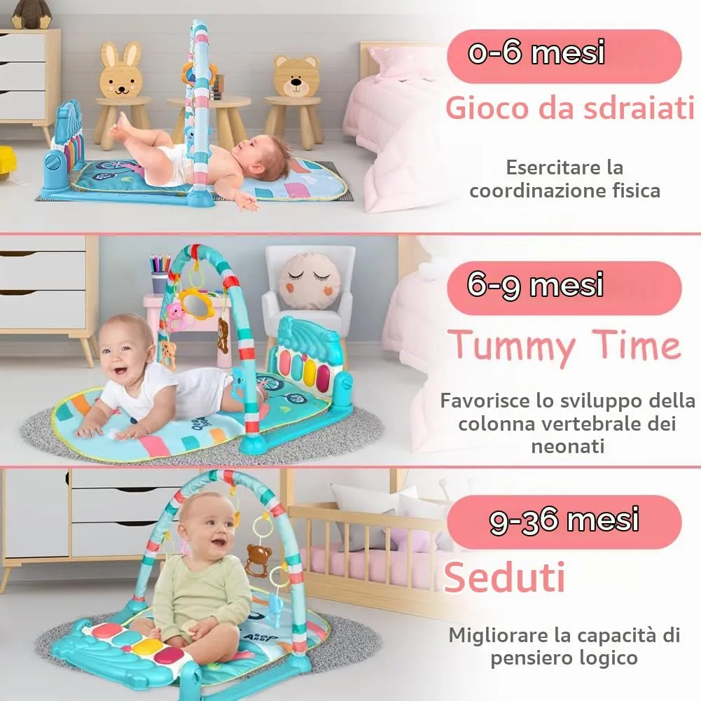 Aomig Tappetino da Gioco e Palestrina per Bambini, Tappetino Imbottito con Tastiera Musicale, 0-36 Mesi - immagine 6