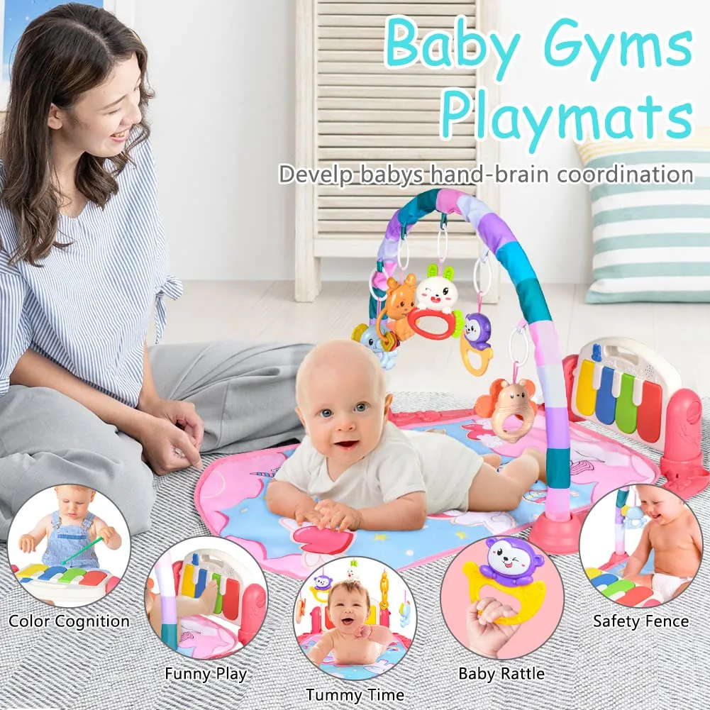 Aomig Palestra per Bambini con Tappetino, Piano Musicale e Arco Attività per Neonati 0-36 Mesi - immagine 3