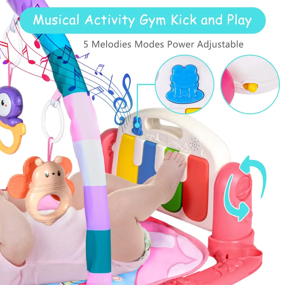 Aomig Palestra per Bambini con Tappetino, Piano Musicale e Arco Attività per Neonati 0-36 Mesi - immagine 4