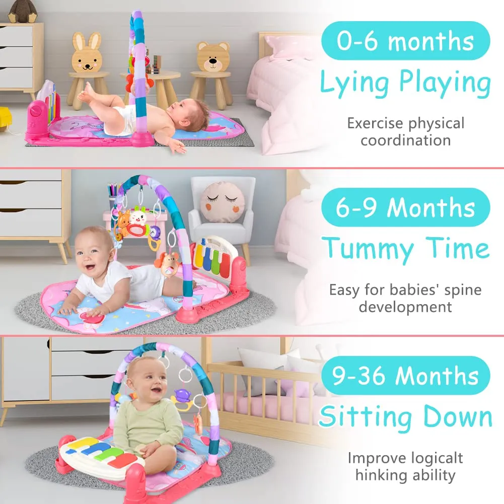 Aomig Palestra per Bambini con Tappetino, Piano Musicale e Arco Attività per Neonati 0-36 Mesi - immagine 6