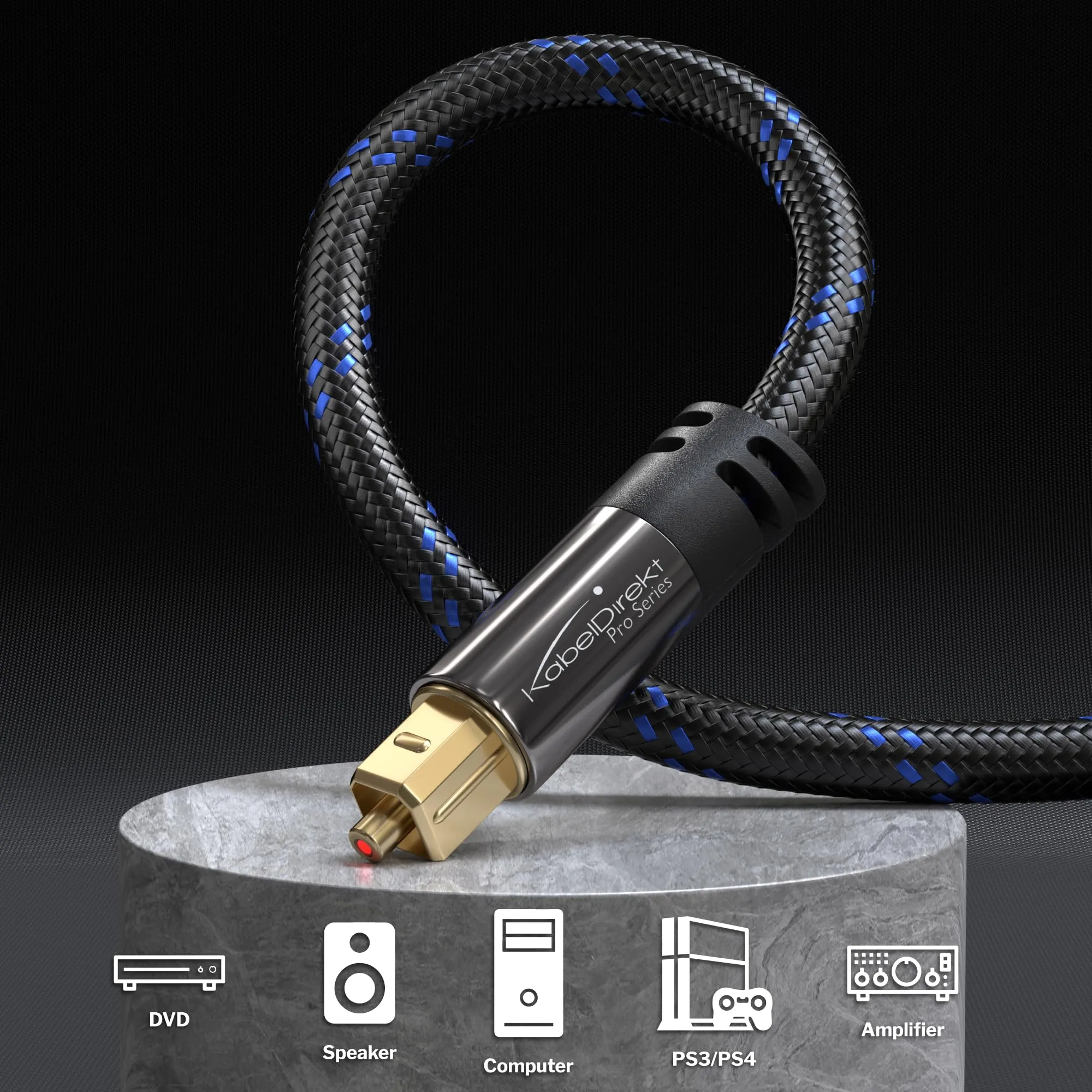 KabelDirekt TOSLINK Optical Audio Cable, 4m, Nylon Braided - immagine 2