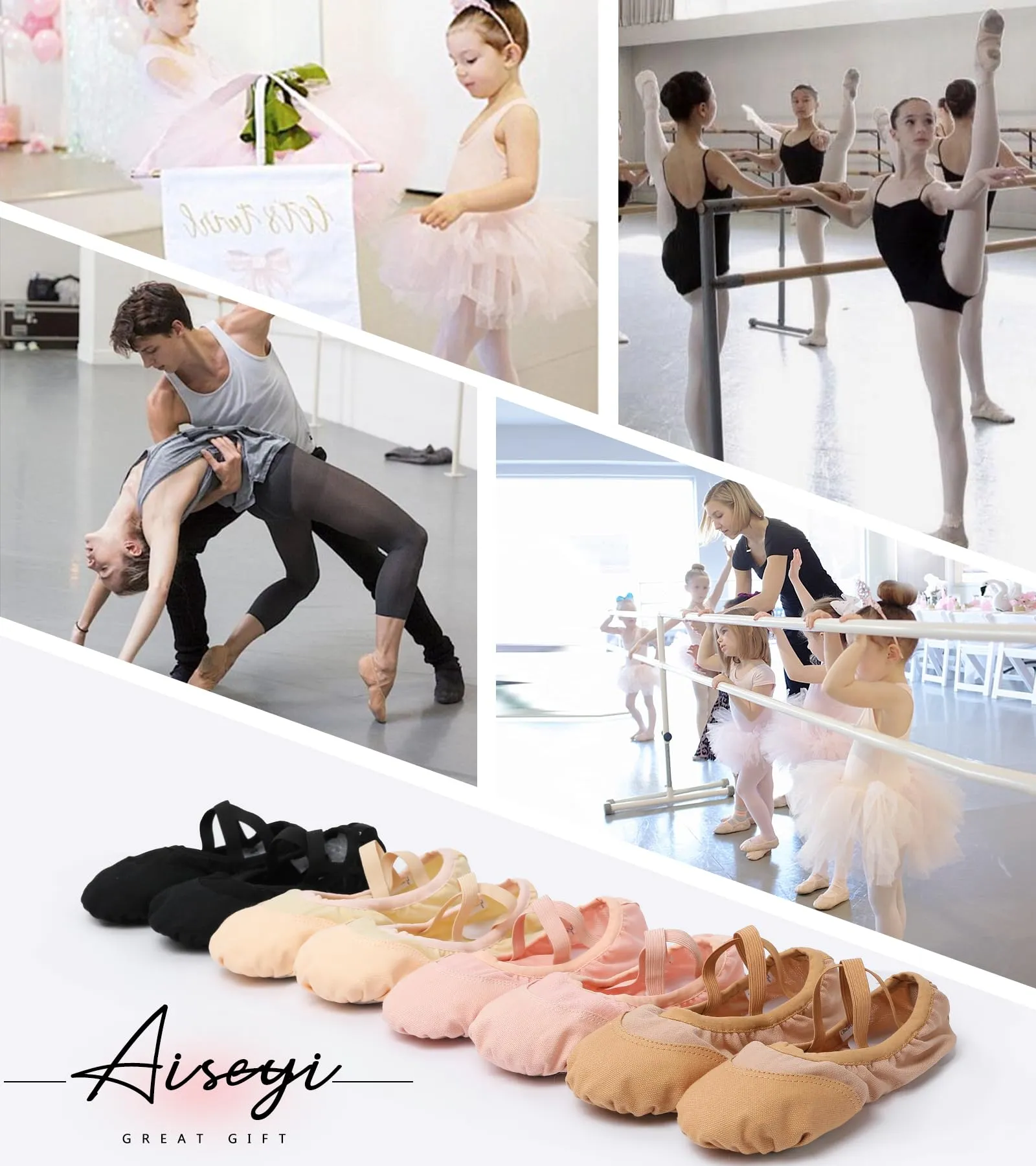 Aiseyi Scarpe da Balletto per Bambina in Pelle e Tela, Nero, 29 EU - immagine 6