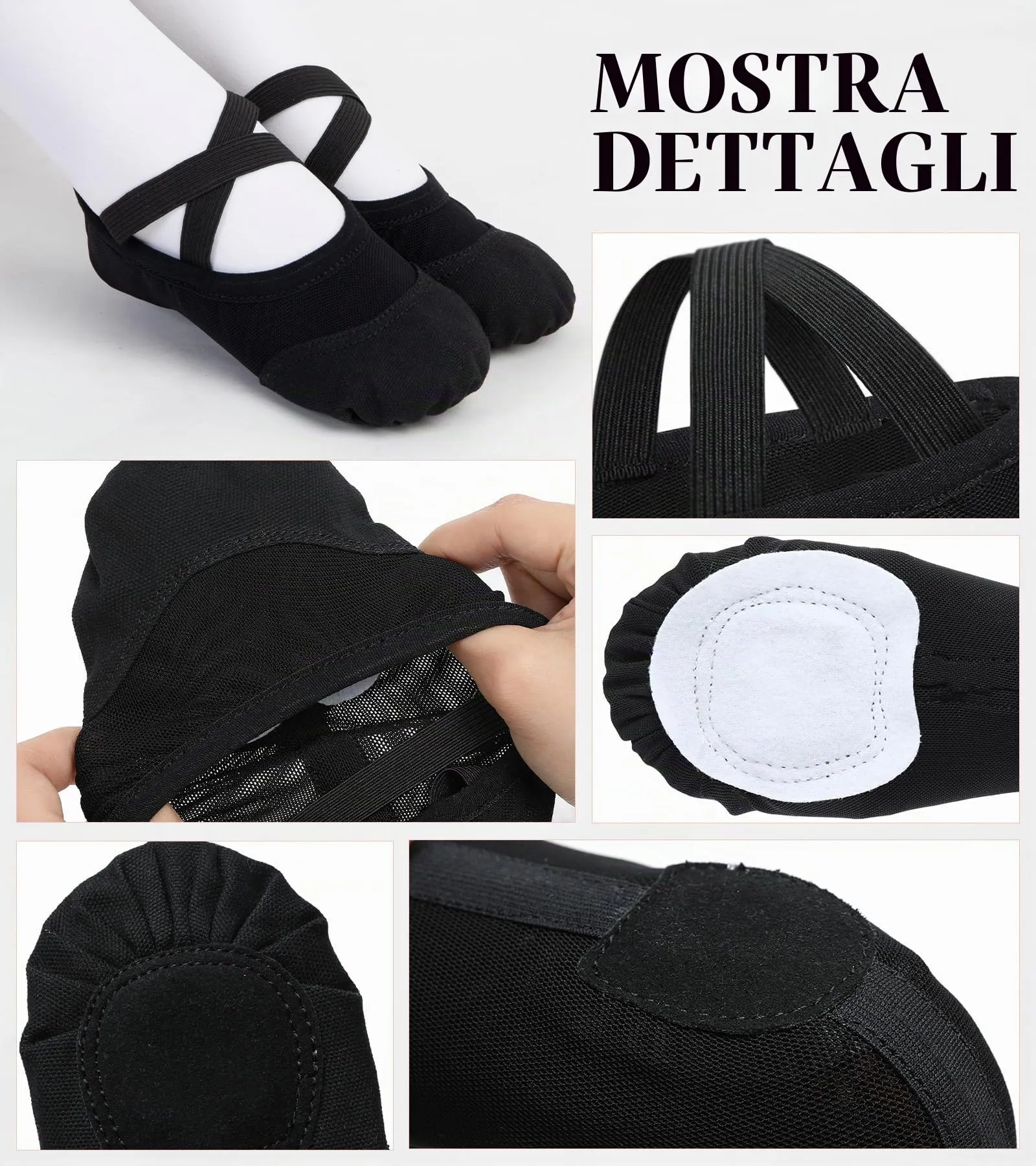 Aiseyi Scarpe da Balletto per Bambini e Donne, Suola Spaccata in Pelle, Tela e Maglia - immagine 4