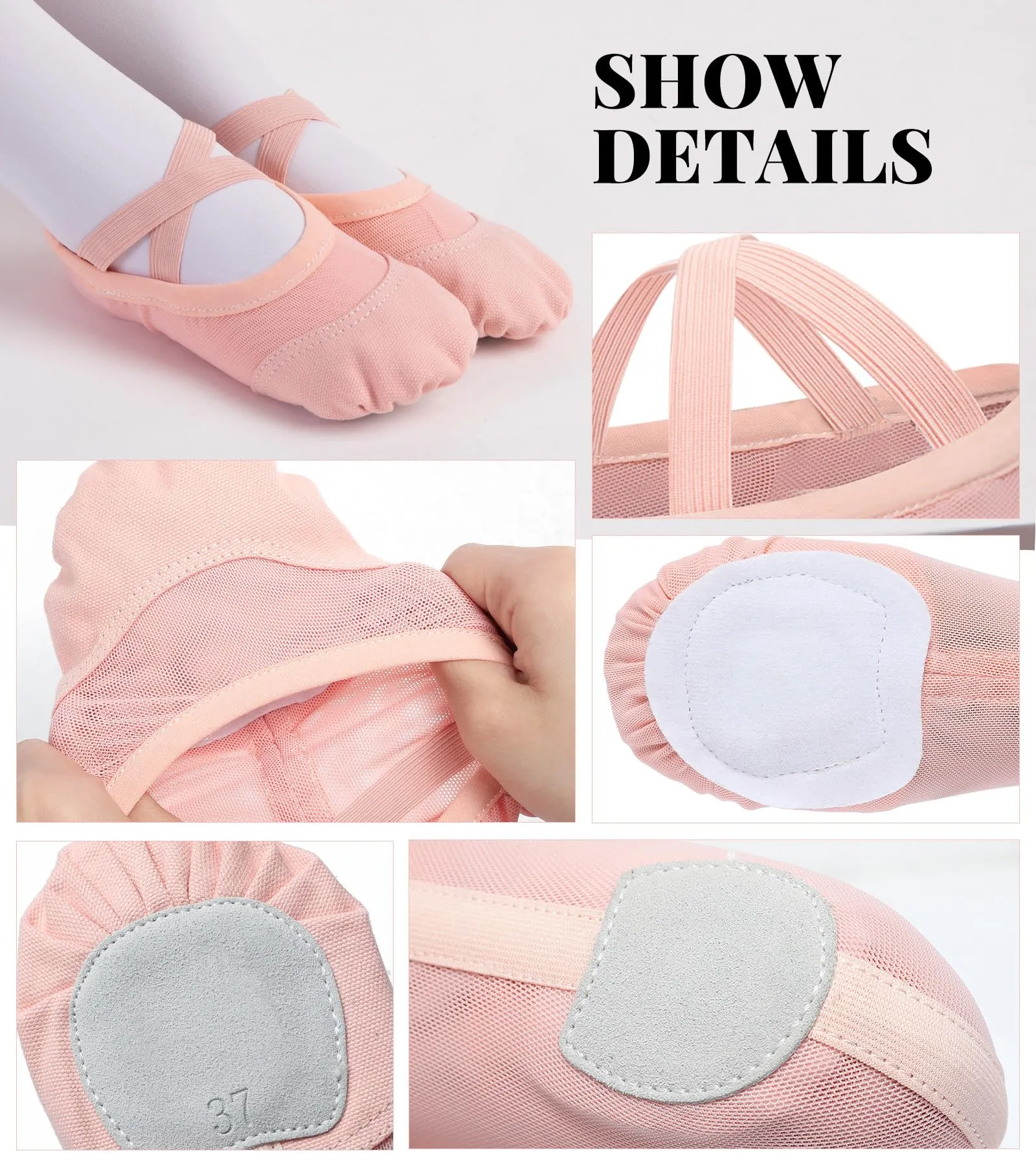 Aiseyi Scarpe da balletto per bambina in pelle spaltata e tela, Rosa, 25 EU - immagine 4