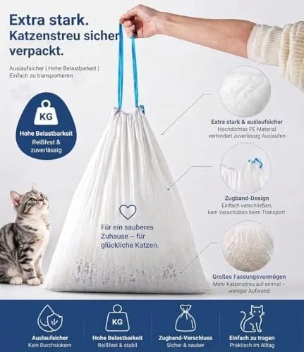 RMAN Sacchetti lettiera gatto per autopulente con coulisse, biodegradabili, 500mm x 450mm, 3 rotoli/45 pezzi - immagine 5