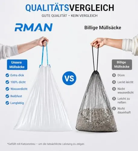 RMAN Sacchetti lettiera gatto per autopulente con coulisse, biodegradabili, 500mm x 450mm, 3 rotoli/45 pezzi - immagine 6